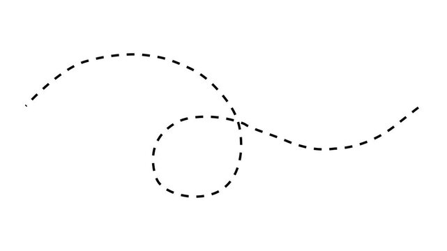 Animated dotted loop path and moving arrow line on dark and light backgrounds, minimalist motion design element for infographics, maps, and travel concepts."