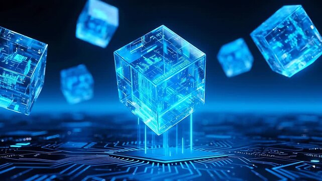 Glowing blue cubes in digital space