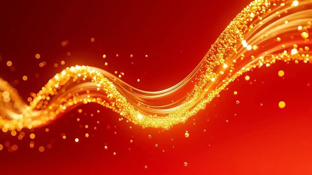 Golden light waves on red background