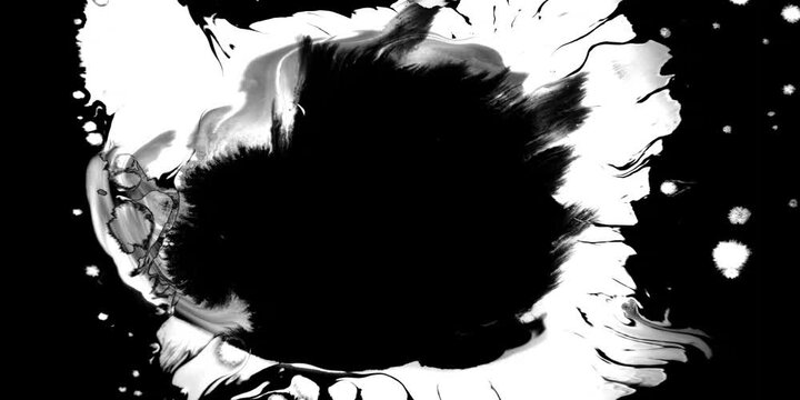 Swirling smoke or ink fluid transition effect. Steam, dust explosion. Black on white background