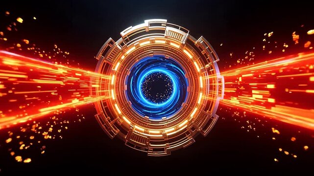 Futuristic glowing blue ring in dark void