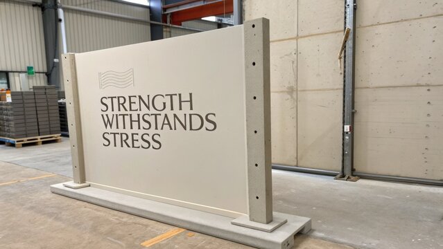 Concrete wall featuring inspirational message about resilience and durability in industrial environment, focus on strength during stress