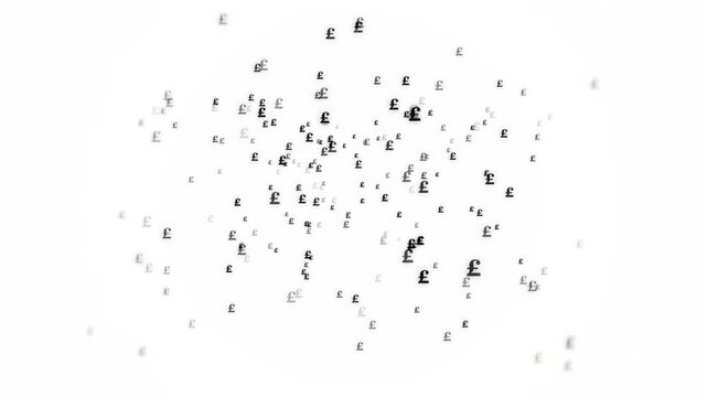 Floating British Pound Currency Symbols on Clean White Background