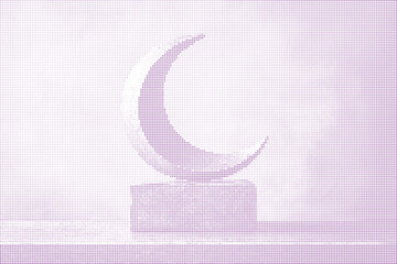 Obraz premium Purple halftone crescent moon illustration isolated on white background in modern minimalist pop art dot style