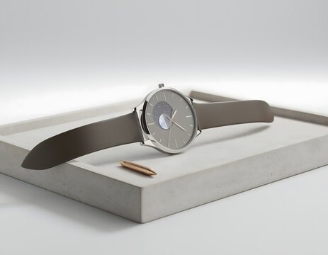 Watch Display Face Showing a Complex Moonphase Indicator Resting Inside a Luxury Presentation Box for High-End Horology and Timepiece Craftsmanship