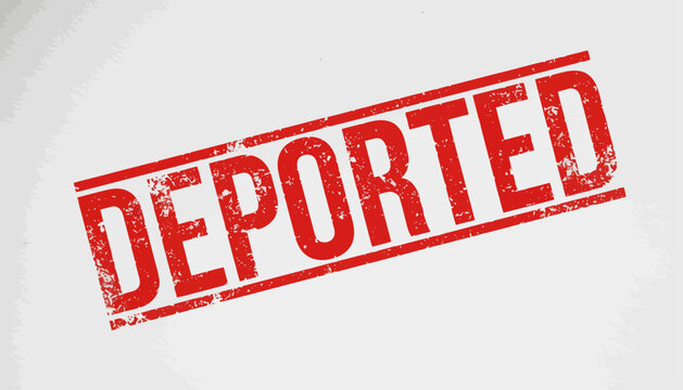 Deported red grunge rubber stamp text on light background representing immigration and border control concept