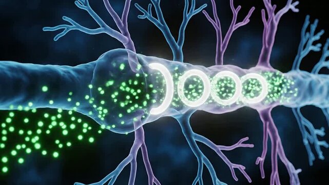 3D Visualization of Medication Crossing the Blood-Brain Barrier at the Synapse Representing Therapeutic Neurology and Drug Delivery for Biotechnology