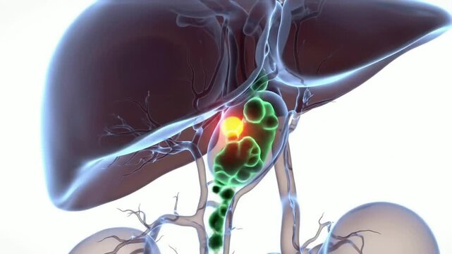 4K Scan Of Bile Duct Obstruction Showcasing Transparent Liver And Gallbladder with Detailed Medical Visualization