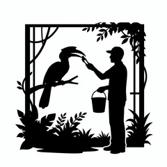 Man feeding a large bird. © dayat