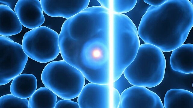 Abstract 4K Medical Scan Of A Single Thyroid Nodule Highlighted In Soft Blue Glow Over Cellular Background