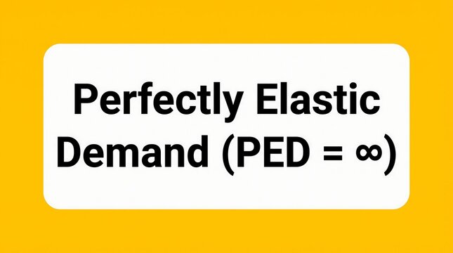 Perfectly Elastic Demand economics concept sign, PED equals infinity formula on yellow background, microeconomics price elasticity education graphic