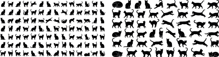 Fototapeta premium Spooky black cats collection for halloween day silhouettes vector graphics