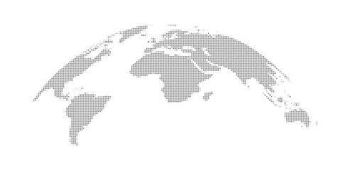 World map halftone dot pattern projection for global and travel themes. © Halima