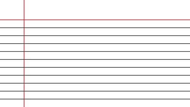 Blank white worksheet exercise book, lined notebook paper, Motion graphics of blank page icon motion, graphic, educational, school, supplies, writing, texture, loop, 4k, video.