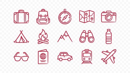 travel adventure tent mountain campfire map journey tourism exploration doodle handmade ink scribble flat line art vector illustration icon bundle set calligraphy drawing design © markephics