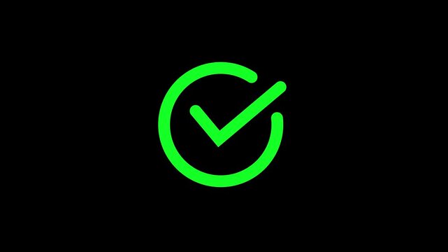 Modern check mark icon animation video Verified mark isolated in circle on green screen.A clean modern check mark icon Animation outlined in dark gray, is presented against a vibrant green background
