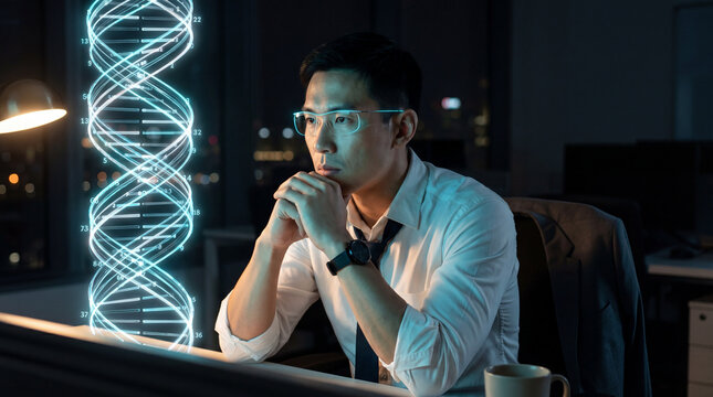 Genomic research concept visualized through interactive DNA helix interface
