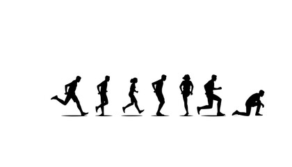 Obraz premium People silhouettes set with sequential motion from standing to kneeling featuring running, action, movement with progression and exercise