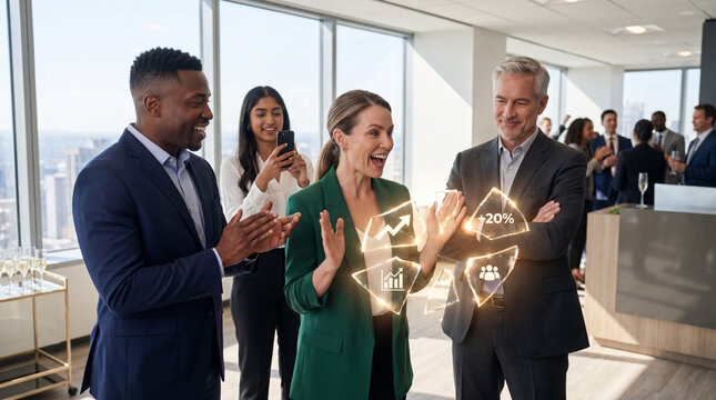 Corporate milestone celebration highlighting business growth and team achievement