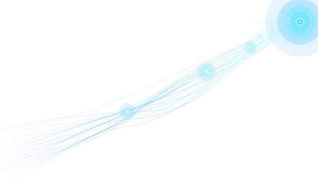 Abstract blue light trails with bokeh against a bright transparent background symbolizing data flow and connection