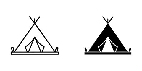 Teepee tent camping icon set with adventure recreation illustration interface lifestyle vacation exploration © ICON  WAREHOUSE