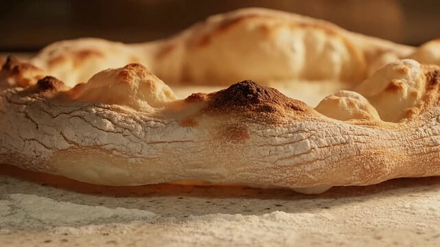 Close-Up Of A Pizza Flatbread Crust On A Pale Stone Background With Highlighted Texture Ideal For Culinary Presentations And Food Photography