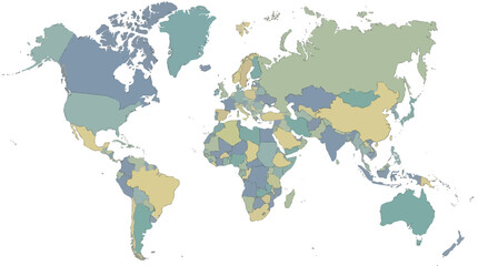 A colorful political world map illustration showing global borders and continents. © Shodaime