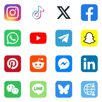 A collection of popular social media and communication application icons arranged in a grid.