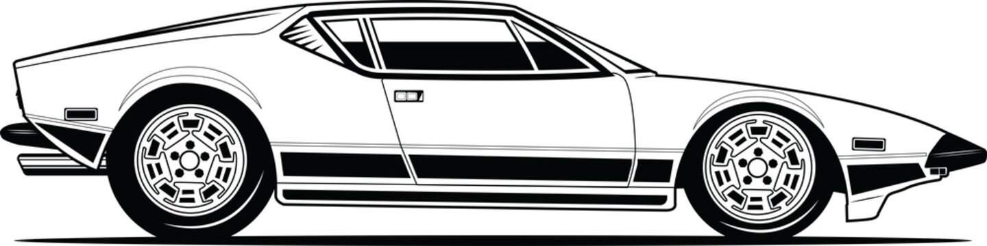 V8 1970s Exotic Sports Car Outline PNG