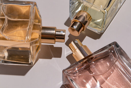 Elegant perfume bottles capturing aroma essence