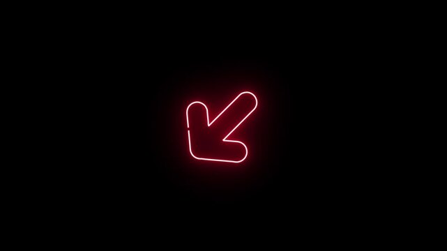 Solid neon red diagonal arrow pointing bottom left with rounded corners 4k 25fps