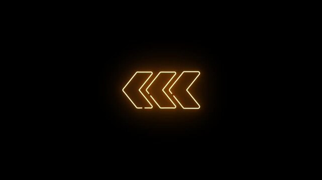 Neon orange chevron arrows with left backward rewind icon 4k motion video