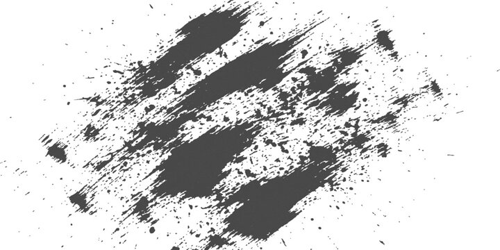 Dark charcoal powder splash with fine particles and brush strokes on a white background for artistic concepts