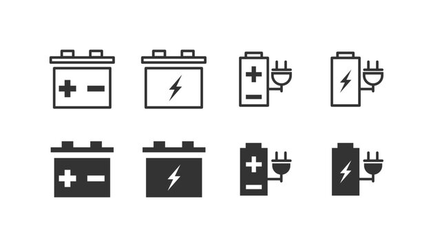 Battery Icons Set Linear Style Black And White Vector Illustration