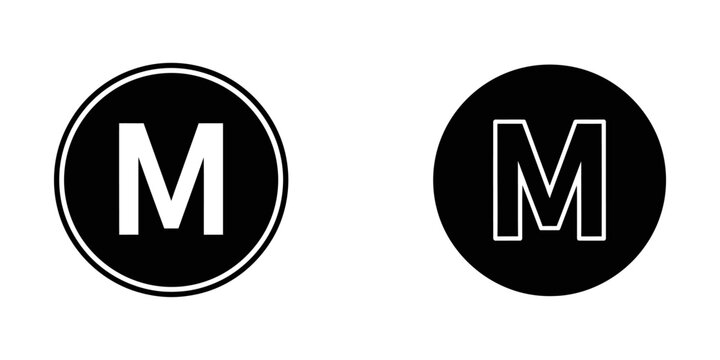 Letter m monogram circle icon set with alphabet monogram typography identity interface lettering character