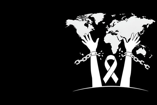 World Day Against Trafficking in Persons Black and White Minimal Vector Illustration with Broken Chains and Global Freedom Concept