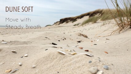 Fototapeta premium Tranquil Desert Scene with Fine Sand, Gentle Dunes, Natural Texture, Natural Calmness, Serene Atmosphere, and Breathe Flow