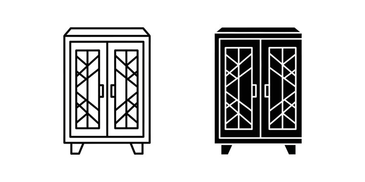 Modern cabinet icon with glass doors furniture cupboard interior wardrobe furnishing structure decoration
