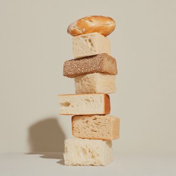 Stacked Loaves of Bread on Beige Background