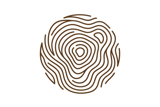 Abstract brown fingerprint circle pattern isolated on white background