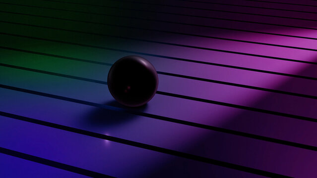 Abstract 3D Black Sphere on Neon Purple and Blue Gradient Background