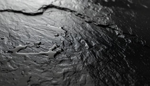 Wet Black Slate Stone Texture with Water Droplets, Dark Natural Rock Background