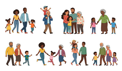 Fototapeta premium Happy Multigenerational Family Characters Vector Set 