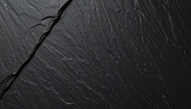 Black Slate Stone Texture with Natural Crack, Dark Rock Background with Copy Space