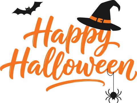 Halloween Witch Hat with Bat and Spider Graphic Design Featuring Orange, Black, Festive with Celebration and Holiday Elements