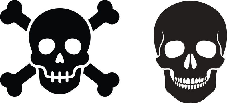 Skulls with Crossed Bones Symbol on White Background Featuring Skull, Pirate, Danger with Warning and Death Elements for Risk