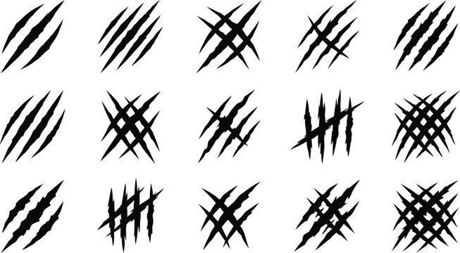 Scratches with Varying Intensity and Patterns on a White Background Featuring Texture, Design, Illustration with Vector