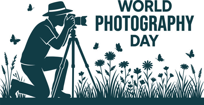 World photography day celebration photographer capturing nature with a camera and tripod