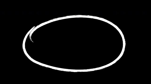 Hand drawn white chalk circle overlay animation on black background, ring hand-drawn doodle
