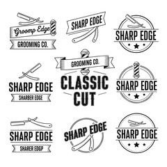 Obraz premium Collection of vintage barber shop logo designs with straight razors.